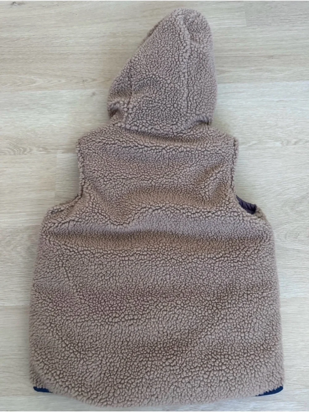 Patagonia Kids Hooded Puffer Vest in Navy & Mauve